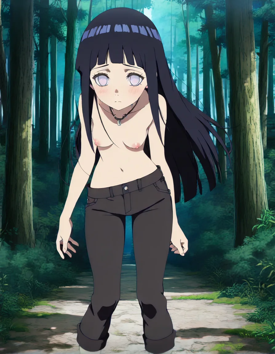 @hyuuga_hinata , petite  , forest, (anime style:1.3), 2d, anime screencap, cel shading, flat color