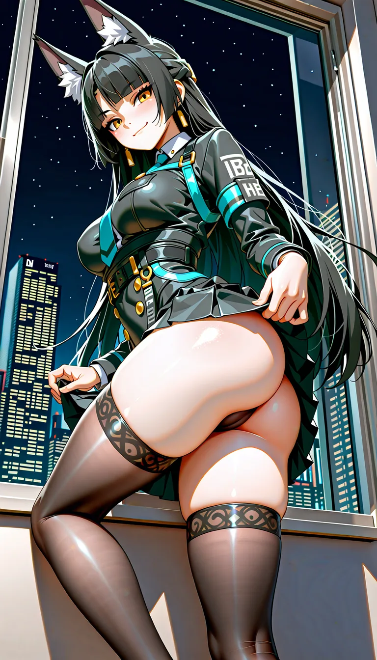 masterpiece, no zzz, no z, zenless zone, hoshimi miyabi, natural medium_breasts not hanging, outfit, breats are hidden, black thigh-high stockings, lifted skirt up, city window background, no panties, look at viewer, cameltoe, smile,, dont hentai_studio_quality out of prompt., hentai_studio_quality, hentai_studio_quality, hentai_studio_quality, hentai_studio_quality, hentai_studio_quality, hentai_studio_quality, hentai_studio_quality, hentai_studio_quality, hentai_studio_quality, hentai_studio_quality, hentai_studio_quality, hentai_studio_quality, hentai_studio_quality, hentai_studio_quality, hentai_studio_quality, hentai_studio_quality, hentai_studio_quality, hentai_studio_quality, hentai_studio_quality, hentai_studio_quality, hentai_studio_quality, hentai_studio_quality
