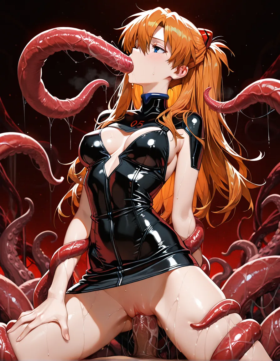 masterpiece, best quality, neon_genesis_evangelion , Rei Ayanami , black_dress , tentacles, fellatio , vaginal ,, hentai_studio_quality
