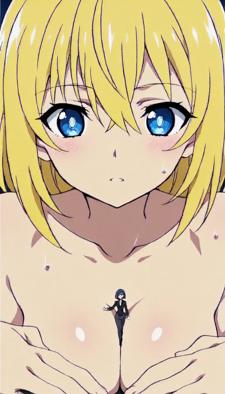 anime girl, giantess unbirth, blonde hair blue eyes