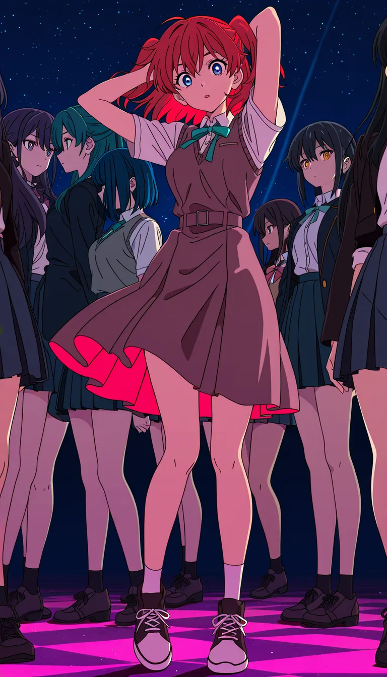 masterpiece, fine detail, 5girls, shoes, futanari, vivid anime colors, (anime style:1.3), 2d, anime screencap, cel shading, flat color, @00osamio00