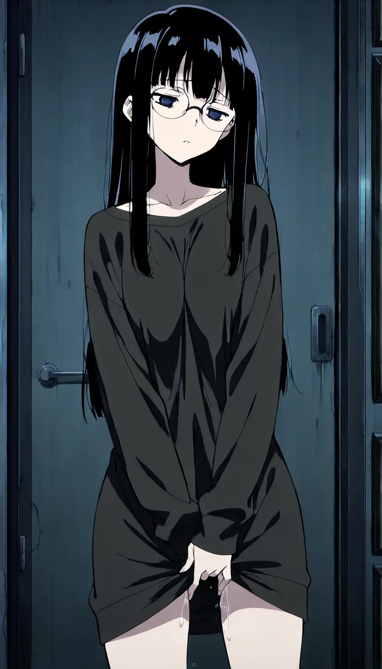 Plain girl with glasses, gloomy, masturbation, full color, long hair, black hair, long hair,