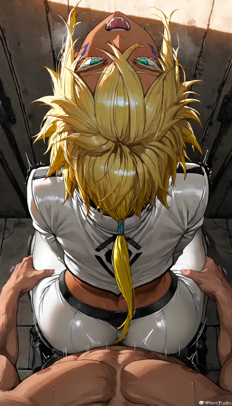 tier harribel, riding a mans dick, man front, view from above, bouncing hips in a steady rhythm, head tilted back, mouth open moaning, eyes half-closed, intense pleasure, flushed face, detailed face, soft lighting