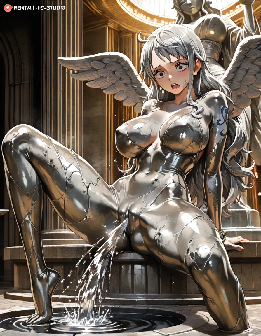 Petrified,petrification, fountain Statue Nami from one piece,spread legs,squirting,high quality, hentai_studio_quality