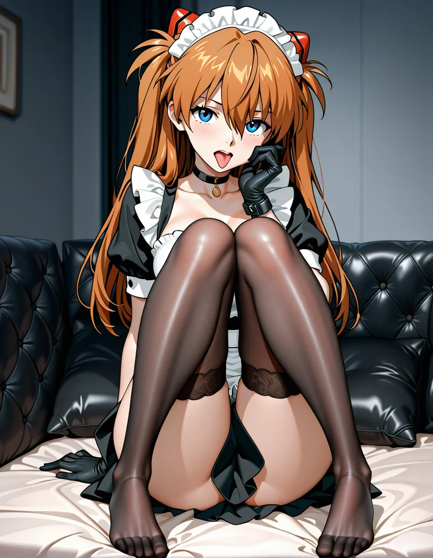 @souryuu_asuka_langley #black_gloves #dress #solo #feet #choker #thighhighs #knees_together_feet_apart
Feet directed to viewer #tongue #miniskirt maid, hentai_studio_quality, hentai_studio_quality