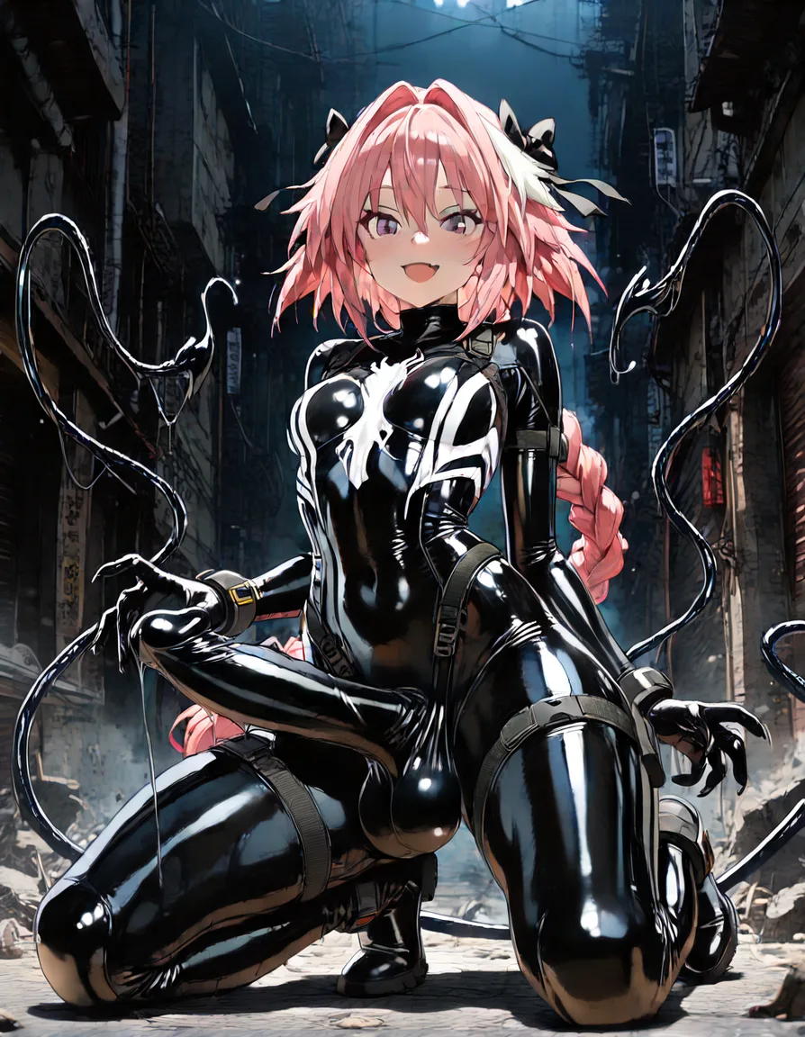 astolfo,bulge,dick,futanari,venom suit, hentai_studio_quality