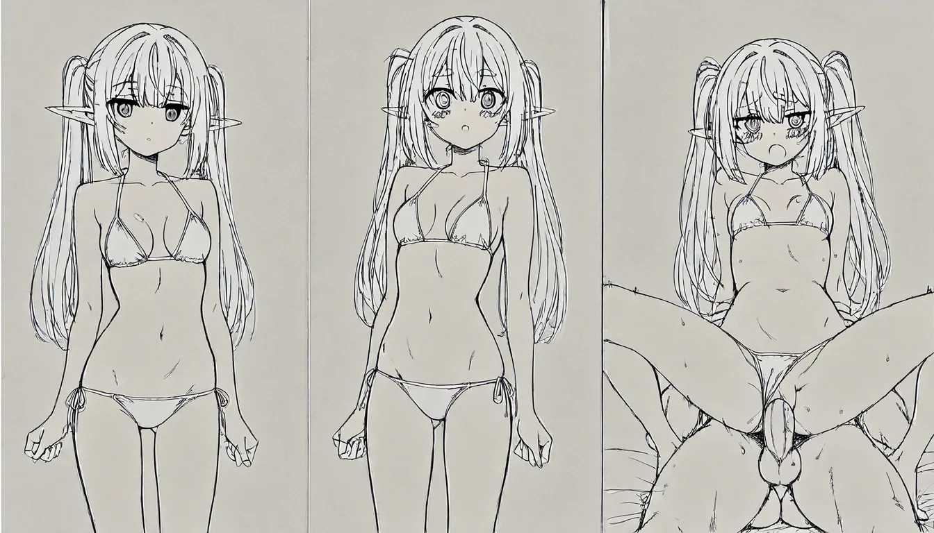 professional photo, high detail, elf girl, twintails, swimsuit, reverse cowgirl, studio photo