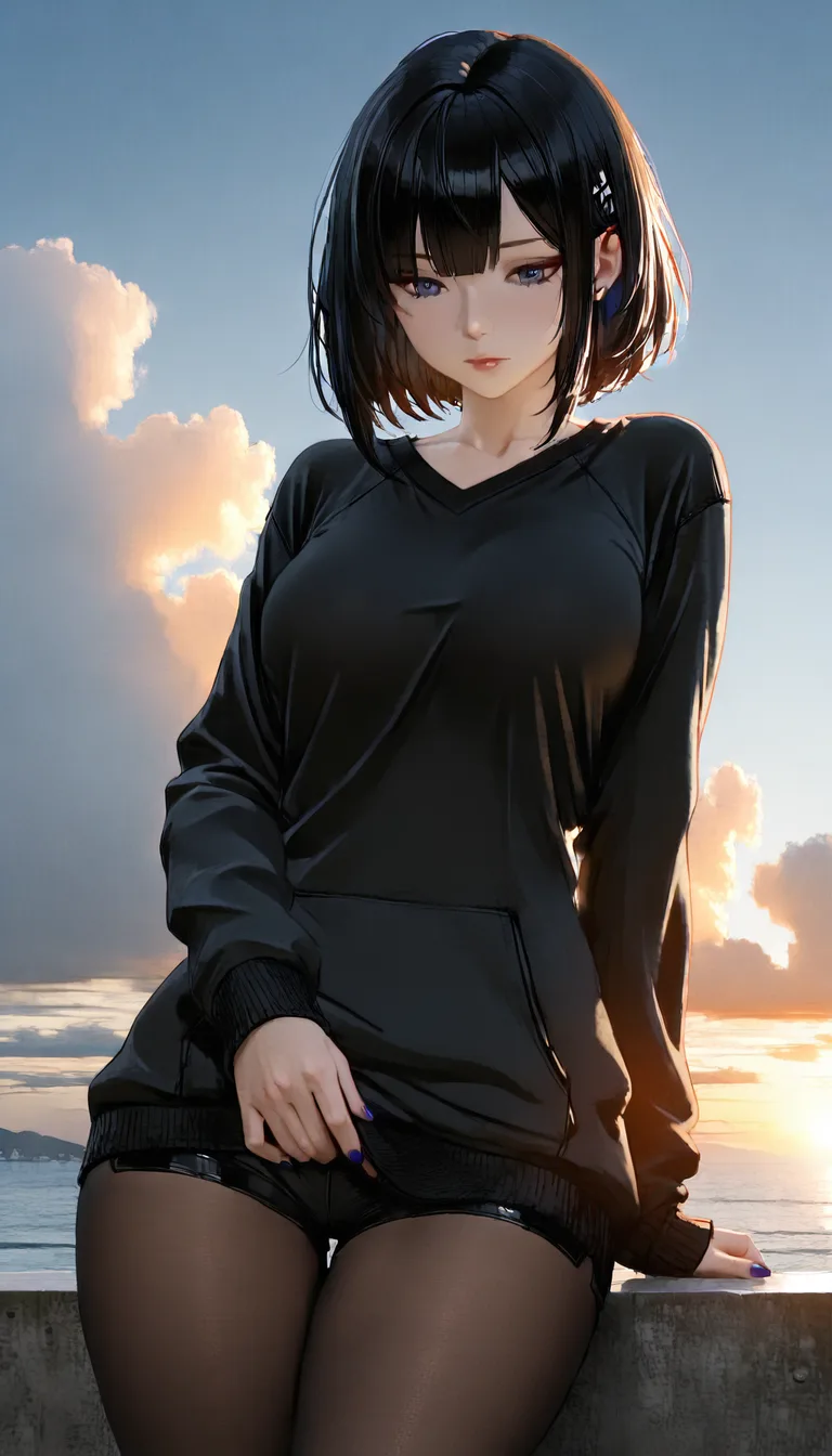 dslr, film grain, photorealistic, fitness model, nail polish, pantyhose, handjob, sky, dramatic lighting, RAW photo