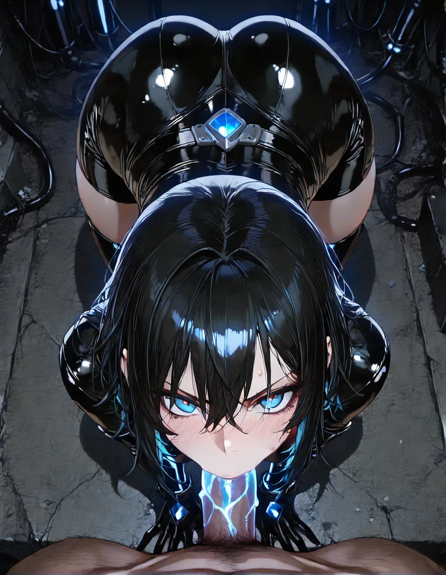 ultra detailed, solo female, bent over, wild energy, from above, visual novel art blowjob, hentai_studio_quality