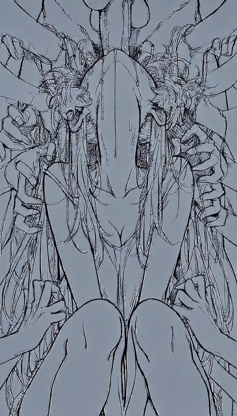 Angel Dust on his knees, messy blowjob, head bobbing, multiple hands stroking, saliva