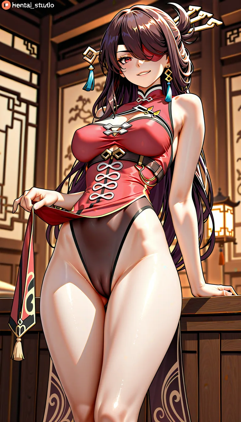 Masterpiece, 1girl, Beidou character from genshin impact , look at viewer, Medium
breasts, outfit, pull cheongsam away to show Pussy, Brave Smile, enjoying, Cameltoe, lightweight body, boat background .,,, value:0.1 for: hentai_studio_quality.,,, hentai_studio_quality, hentai_studio_quality, hentai_studio_quality