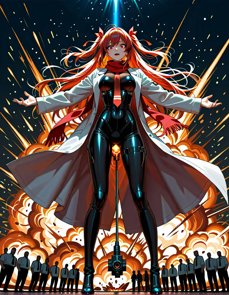 best quality, hyperrealistic, princess, presenting, sharp focus, ultra HD, lifelike, multiple girls, hair ribbon, necktie, sharp focus, 8k uhd, @makise_kurisu, full_body, lab_coat, science_fiction, red_scarf, time_machine, explosion, outstretched_arms, hentai_studio_quality, #6+boys, anal_object_insertion, hentai_studio_quality
