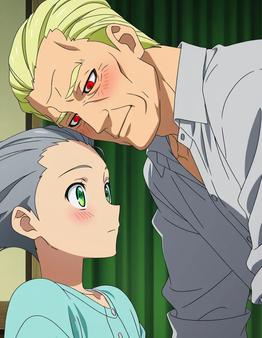 hentai_studio_quality, (anime style:1.3), 2d, anime screencap, cel shading, flat color. yaoi, older man, lines around eyes, hair_slicked_back, grey_hair, red_eyes, blush, standing, leaning down, younger man, blonde_hair, green_eyes, blush, dressed casual, sitting at grand piano, looking up, imminent_kiss BREAK music room, hentai_studio_quality, hentai_studio_quality, hentai_studio_quality, hentai_studio_quality, hentai_studio_quality, hentai_studio_quality