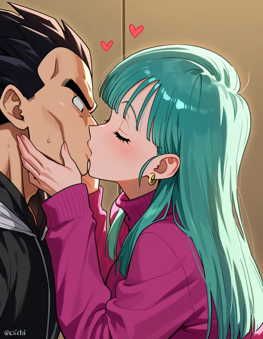 @chi-chi_(dragon_ball) kissing @bulma, hentai_studio_quality