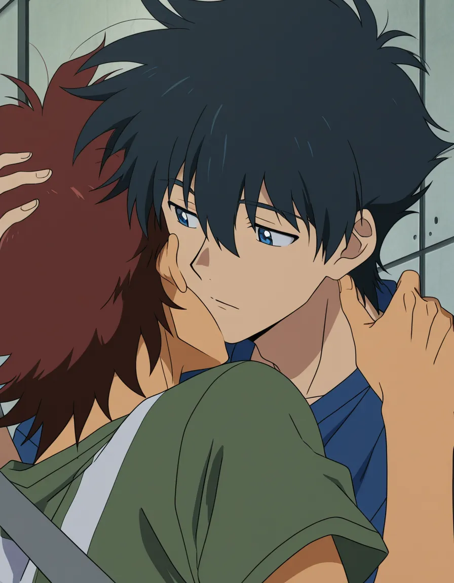 #2boys yaoi, (anime style:1.3), 2d, anime screencap, cel shading, flat color, @00osamio00