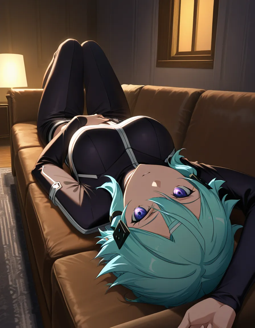 (@sinon, sword_art_online, avatar)
(Pale-blue_hair, indigo_eyes, short_hair, tuft_bangs, white_ribbon)

Highres, Masterpiece, best_quality, ultra_detailed, sharp_focus, best_lighting 

(1girl, living room, Dim light, Afternoon,  on_back, on_couch, spread legs, m legs)  

(red_ribbon shibari, valentine, black_boyshorts, ribbon bow, black_sports_bra, small_breasts, full face blush, seductive smile, light smile, breasts touching, from_above, wrapped like a gift), hentai_studio_quality, hentai_studio_quality, hentai_studio_quality, hentai_studio_quality