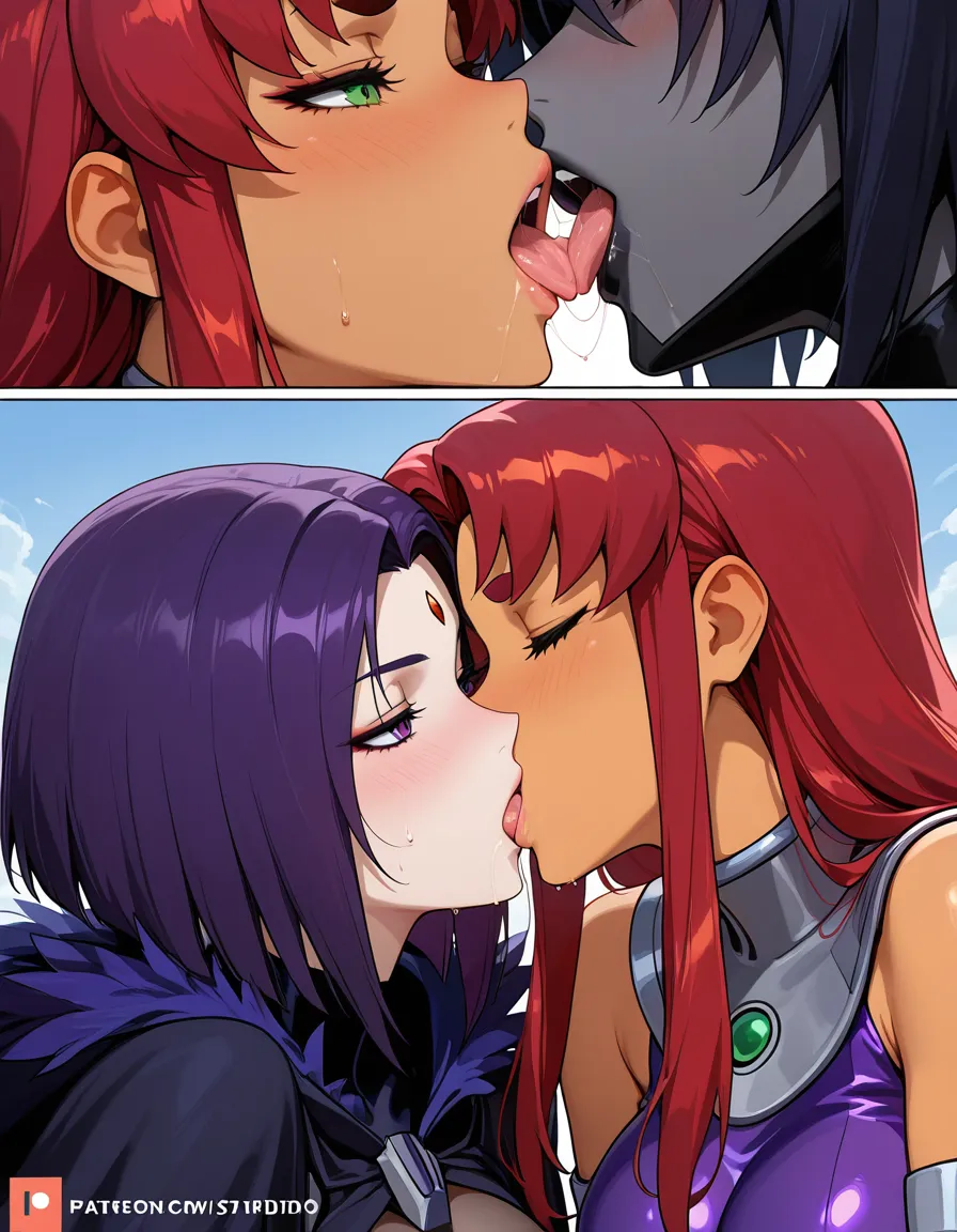 starfire, raven, yur, french_kiss, hentai_studio_quality