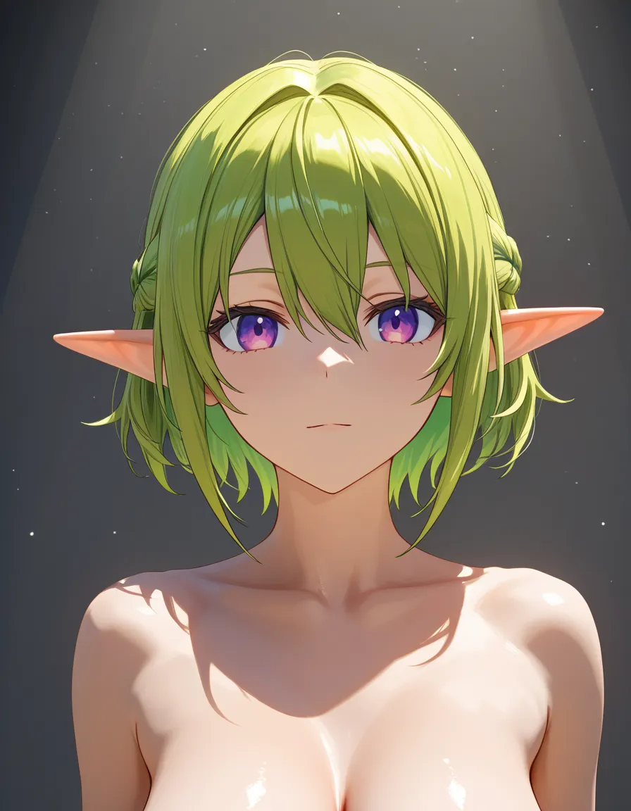 Elf girl nude, score_9, score_8, 3d render, octane render, subsurface scattering, ray tracing, smooth shading