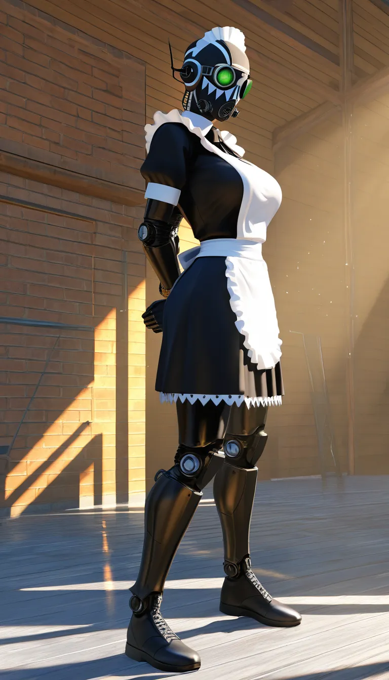 volumetric, high quality, maid, bondage, sunlight, high poly model, score_9, score_8, 3d render, octane render, subsurface scattering, ray tracing, smooth shading