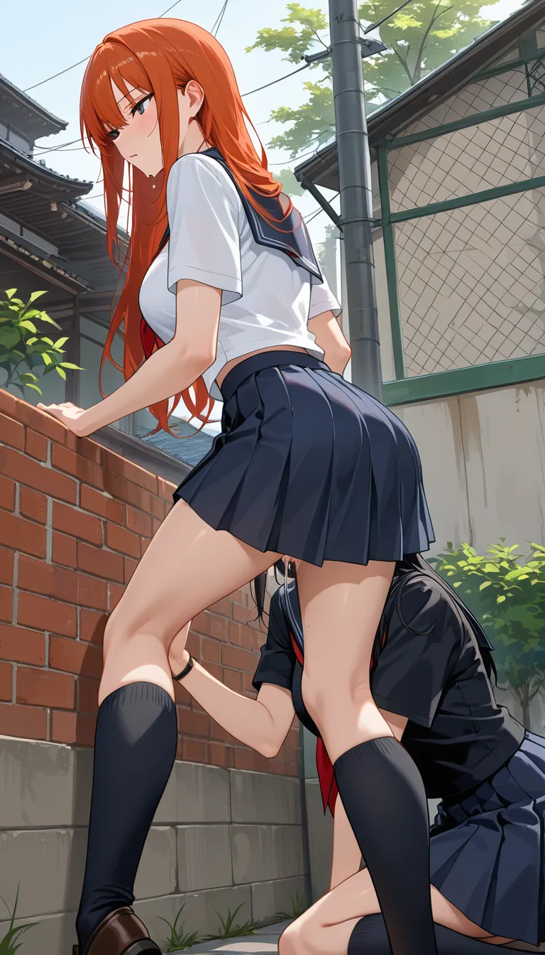 school_uniform , outdoors detailed , oral, yuri, hentai_studio_quality
