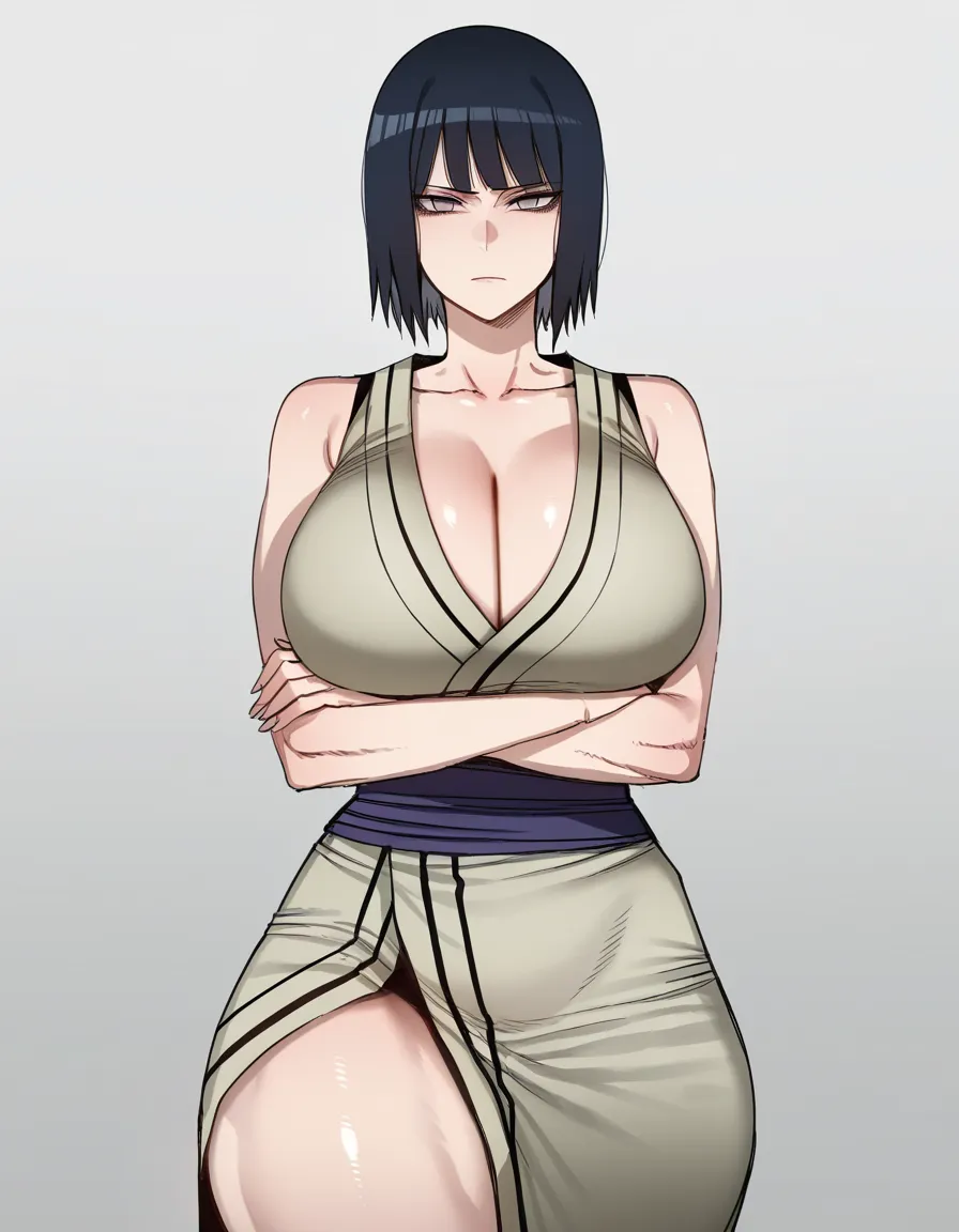 Hinata Hyuga from Naruto, huge breasts, thick thighs, crossed arms, serious expression, white background, mature female 




[ratatatat74] Bad Ending Party,, hentai_studio_quality