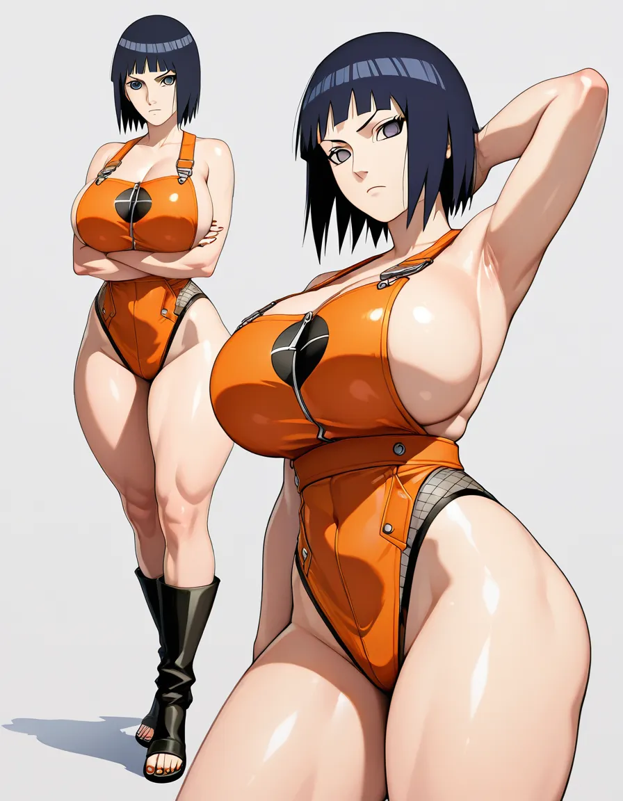 Hinata Hyuga from Naruto, Arms crossed, sexy outfit, huge breasts and thick thighs, serious look, white background.
Masterpiece, ultra-detailed, 8k, very detailed, high resolution, illustration, Overall, sharp, AI ART hentai_studio_quality, hentai_studio_quality, hentai_studio_quality