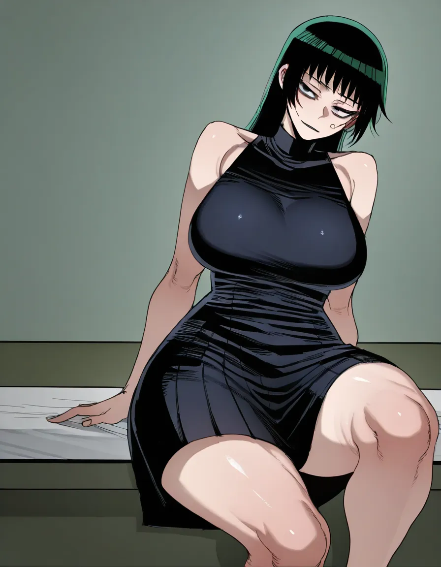Maki zenin from jujutsu kaisen, Big breasts, thick thighs, black dress down to her legs, sleeveless, sensual pose, background white 



[ratatatat74] Bad Ending Party, hentai_studio_quality, hentai_studio_quality, hentai_studio_quality, hentai_studio_quality, hentai_studio_quality