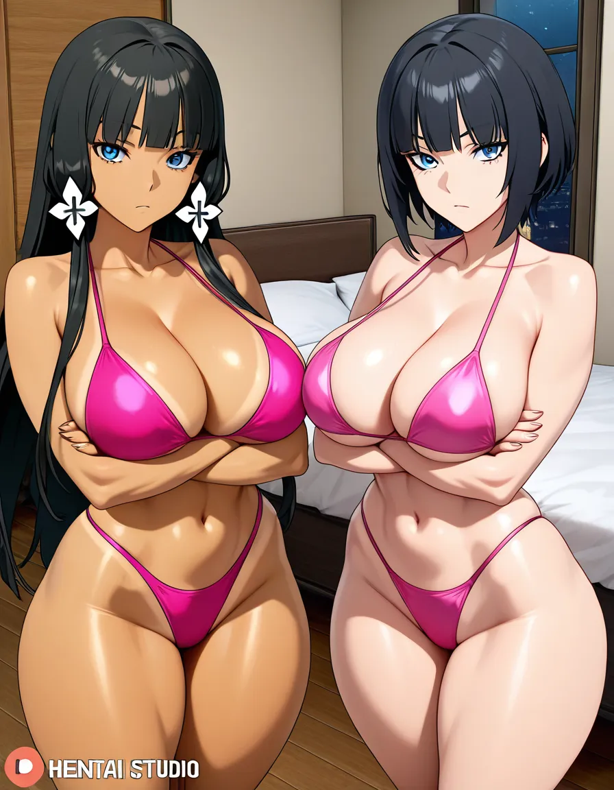 Short black hair, blue eyes, tan skin, arms crossed, bedroom, pink skimpy bikini, extremely large breasts, thick thighs
#Illustrious XL., hentai_studio_quality,, hentai_studio_quality, hentai_studio_quality, hentai_studio_quality, hentai_studio_quality