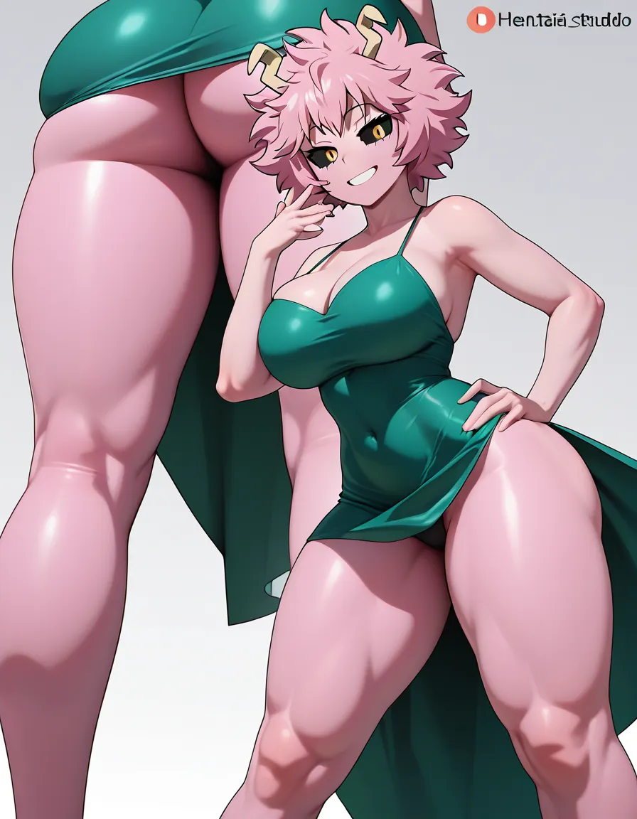 Ashido mina from the anime Boku no Hero Academia, large breasts, thick thighs, tight green dress that reaches her legs, sensual standing pose, white background, smile, pink body
#Masterpiece ilustração hentai_studio_quality, hentai_studio_quality, hentai_studio_quality, hentai_studio_quality, hentai_studio_quality, hentai_studio_quality, hentai_studio_quality, hentai_studio_quality, hentai_studio_quality, hentai_studio_quality, hentai_studio_quality, hentai_studio_quality, hentai_studio_quality, hentai_studio_quality, hentai_studio_quality