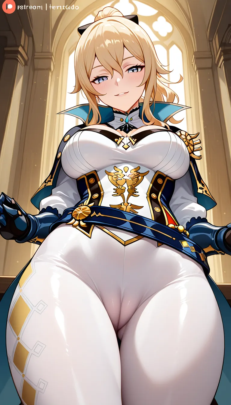 Masterpiece, Genshin Impact style, 1girl, Jean,coutfit, Curveous, cameltoe, Seductive smile.,,, hentai_studio_quality,,,,, hentai_studio_quality, hentai_studio_quality, hentai_studio_quality