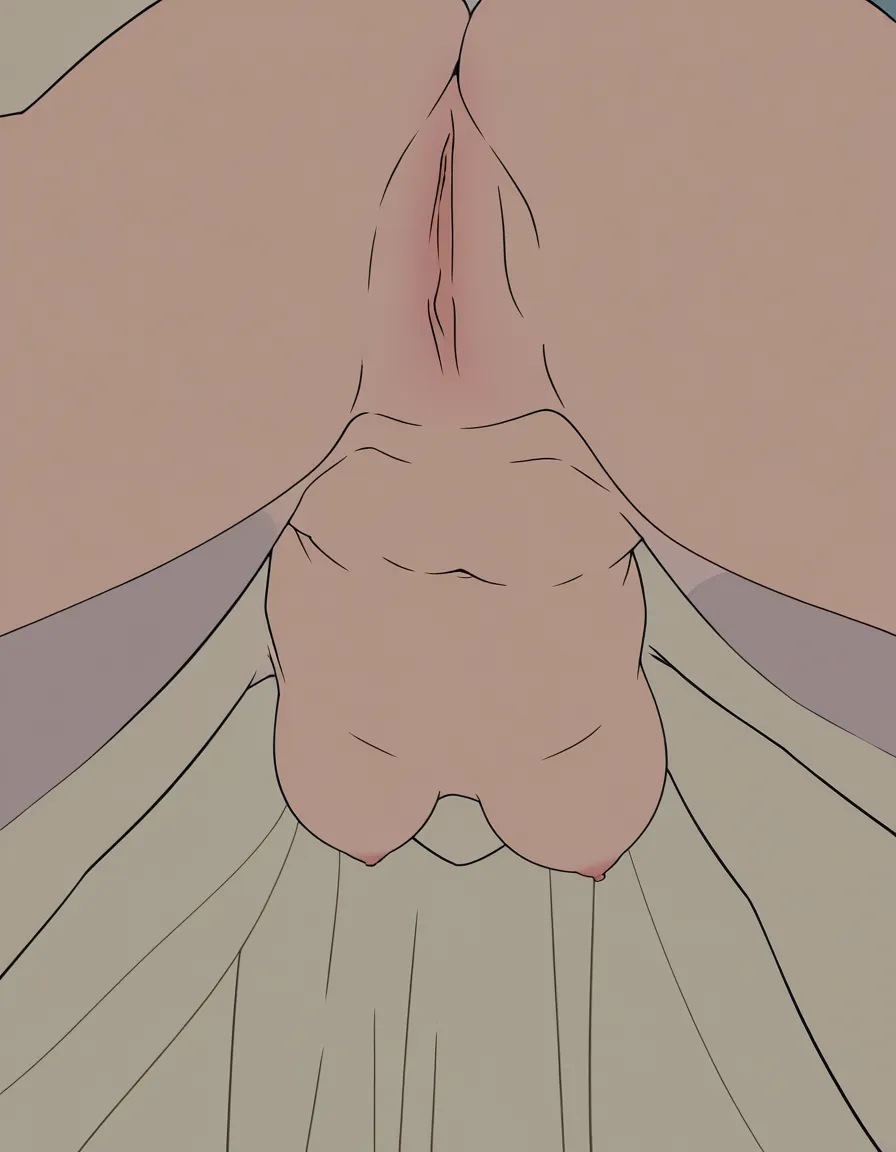 best quality, polished, spread legs, soft cel shading small_breasts naked with her back towards me leaning down, (anime style:1.3), 2d, anime screencap, cel shading, flat color