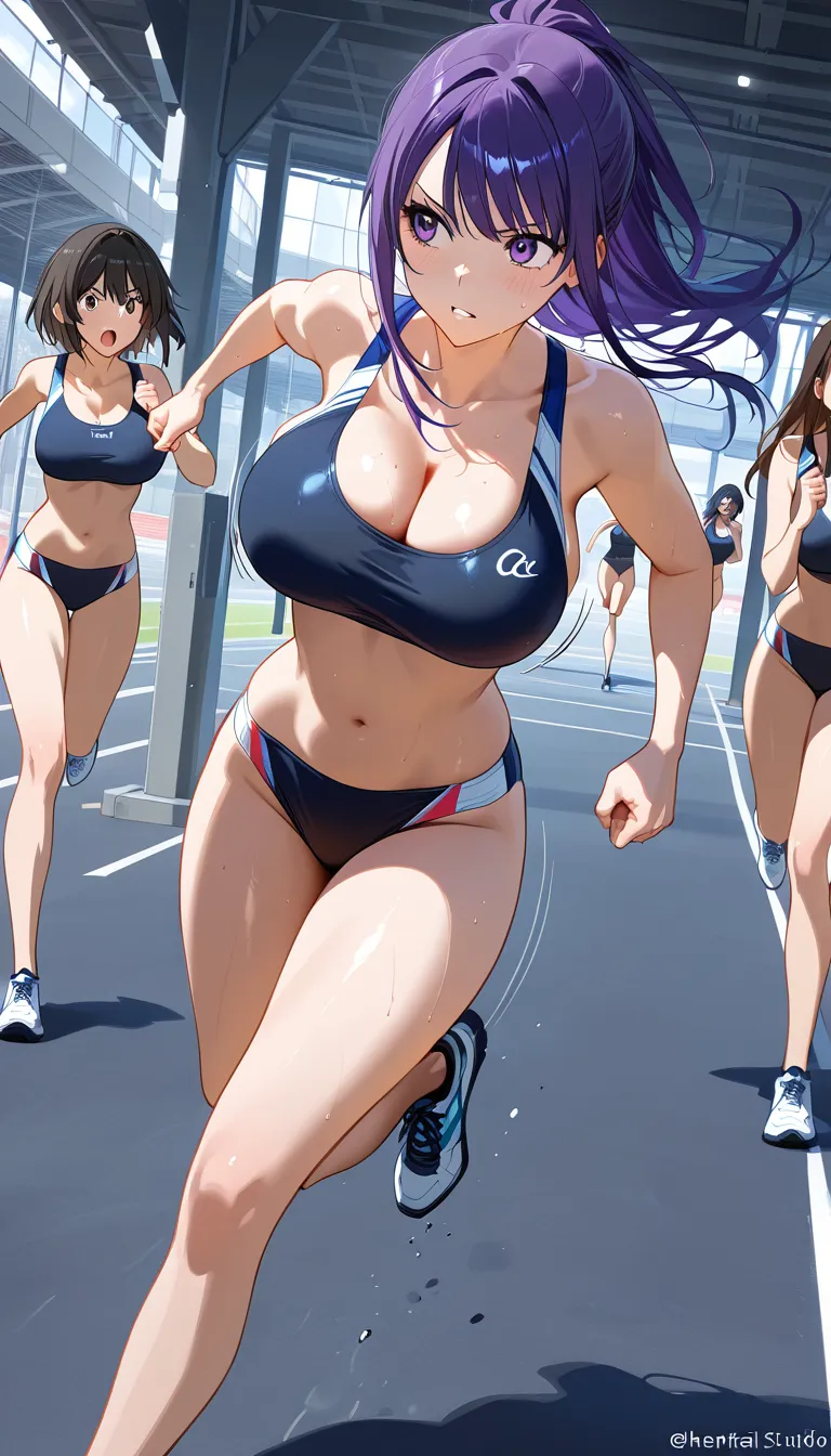3+ women, running, bouncing_breasts,