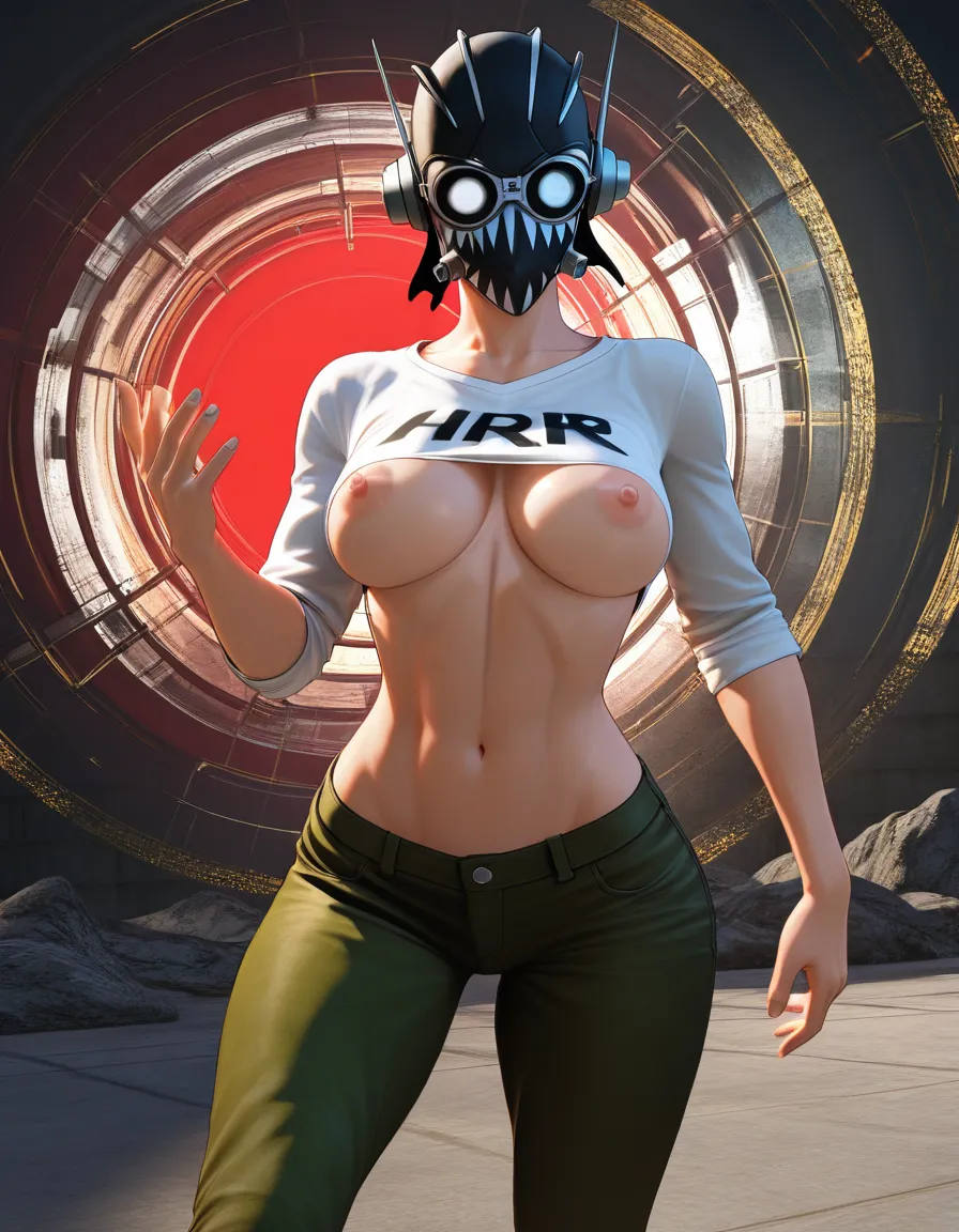 @fubuki_(one-punch_man) During the fight, her thin shirt was torn to shreds, exposing her nipples, score_9, score_8, 3d render, octane render, subsurface scattering, ray tracing, smooth shading