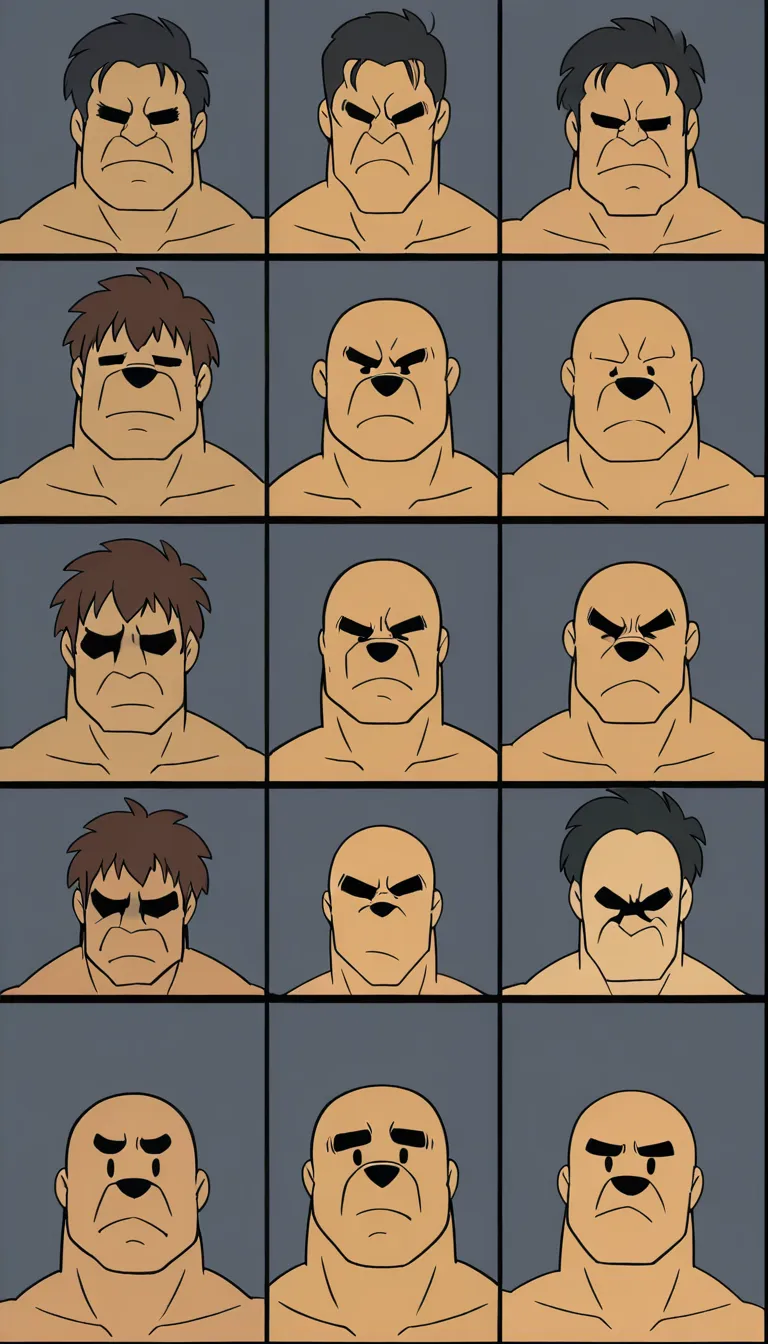 Naked, male, mature, buff, slim, dark brown body, human body, human head, frown, mouth closed, black nose, no eyes, without eyes, black dot small oval eyes, black thick eyebrows, dark brown face, dark brown mouth, bear ears, nipples, navel, white mini underwear, walking, forest background