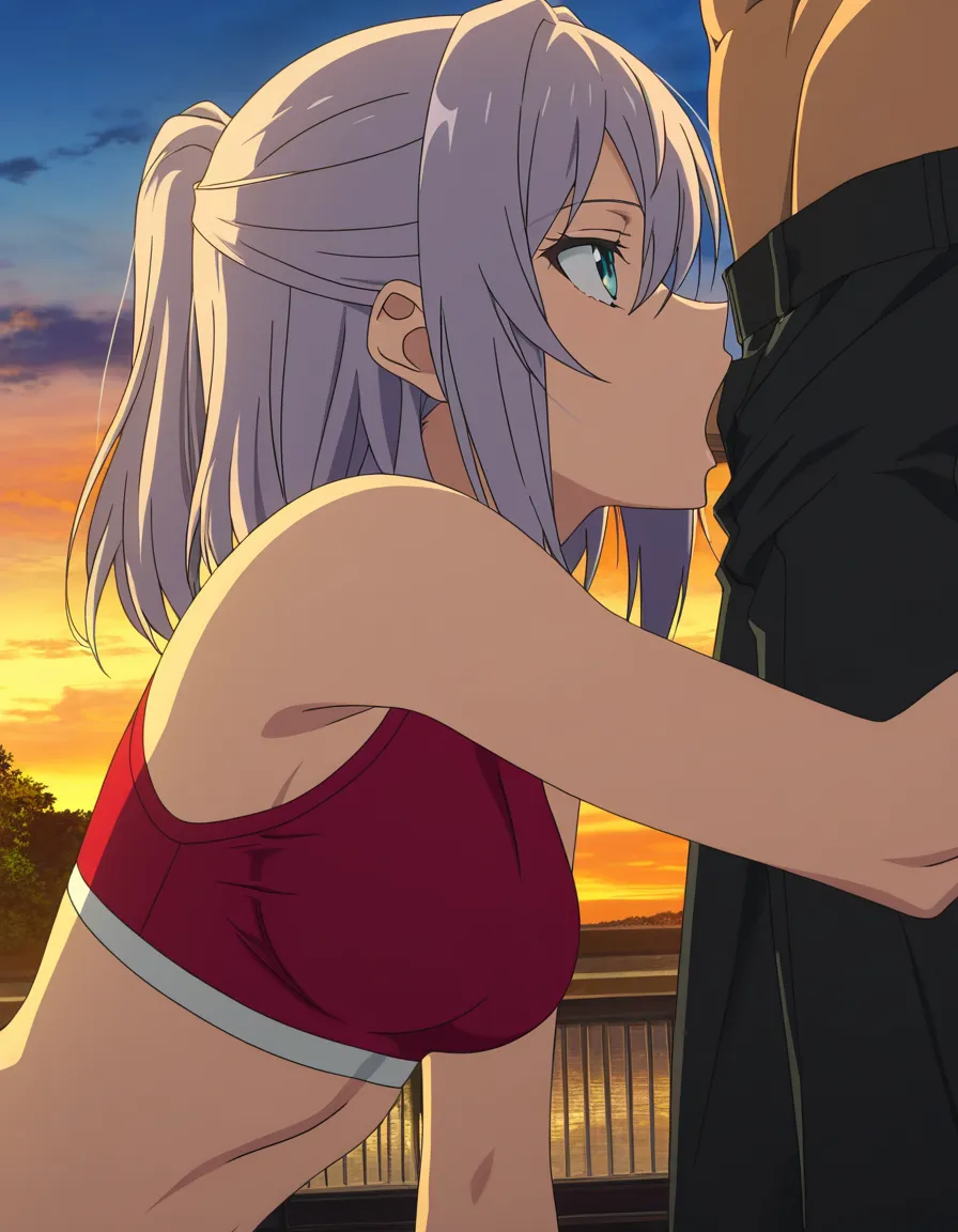 masterpiece, clean art, , midriff, evening , blowjob, eroge aesthetic, fitness model, (anime style:1.3), 2d, anime screencap, cel shading, flat color, hentai_studio_quality