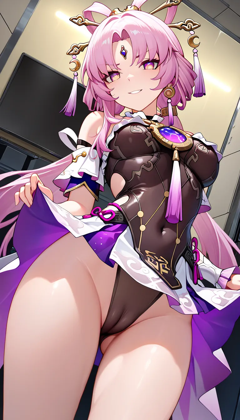 Masterpiece,1girl, Fu Xuan from Honkai Star Rail, cameltoe, Determinated Smile, Tech Corridor background, hentai_studio_quality, hentai_studio_quality, hentai_studio_quality, hentai_studio_quality, hentai_studio_quality, hentai_studio_quality
