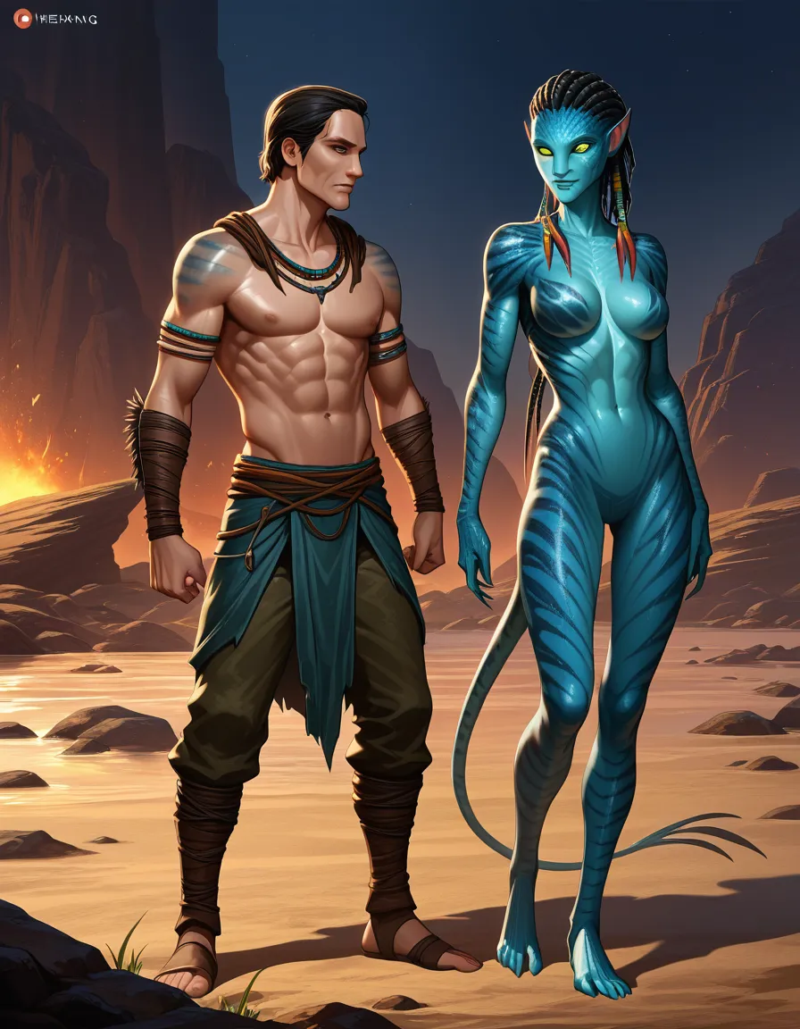 Na'vi, @varang, james cameron's avatar, alien girl, human boy, girl bigger that boy, athletic female,, hentai_studio_quality