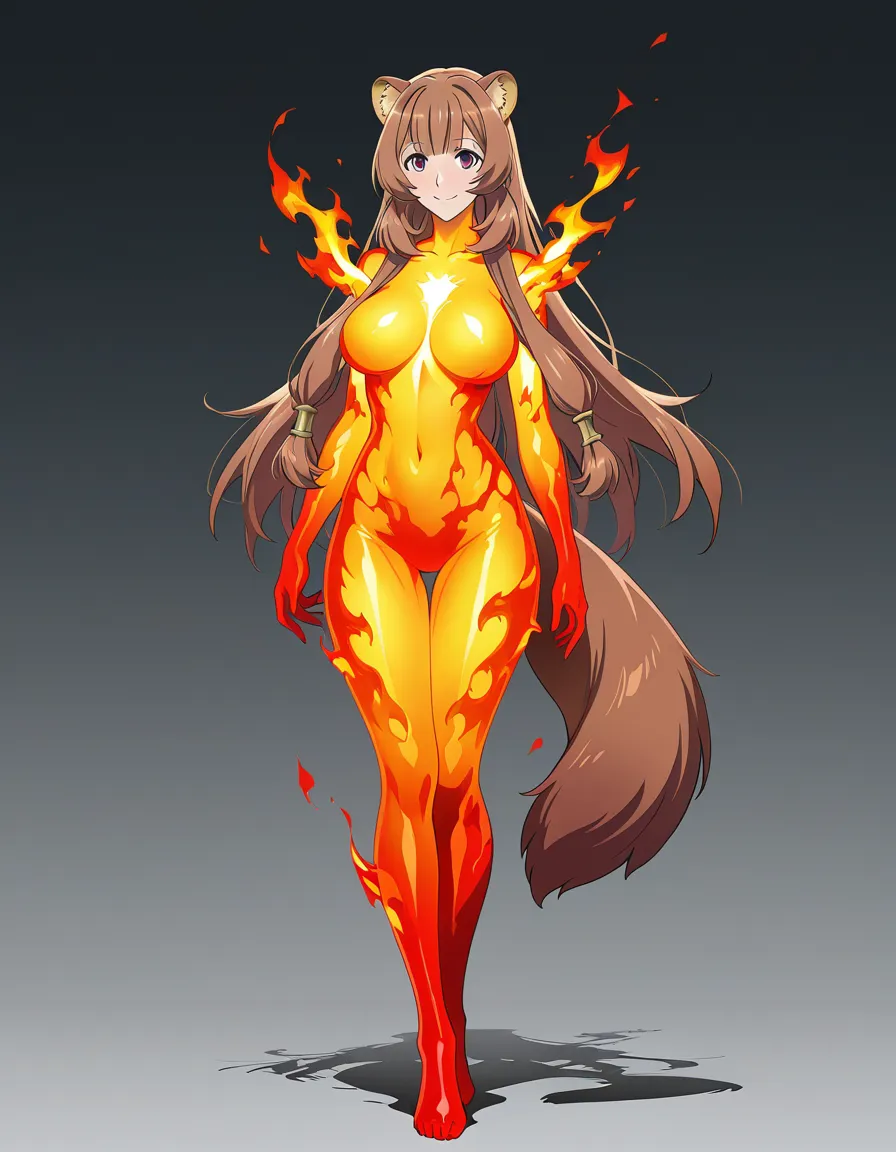 @raphtalia, fire elemental, fire body, solo, mature_female, full body,, hentai_studio_quality