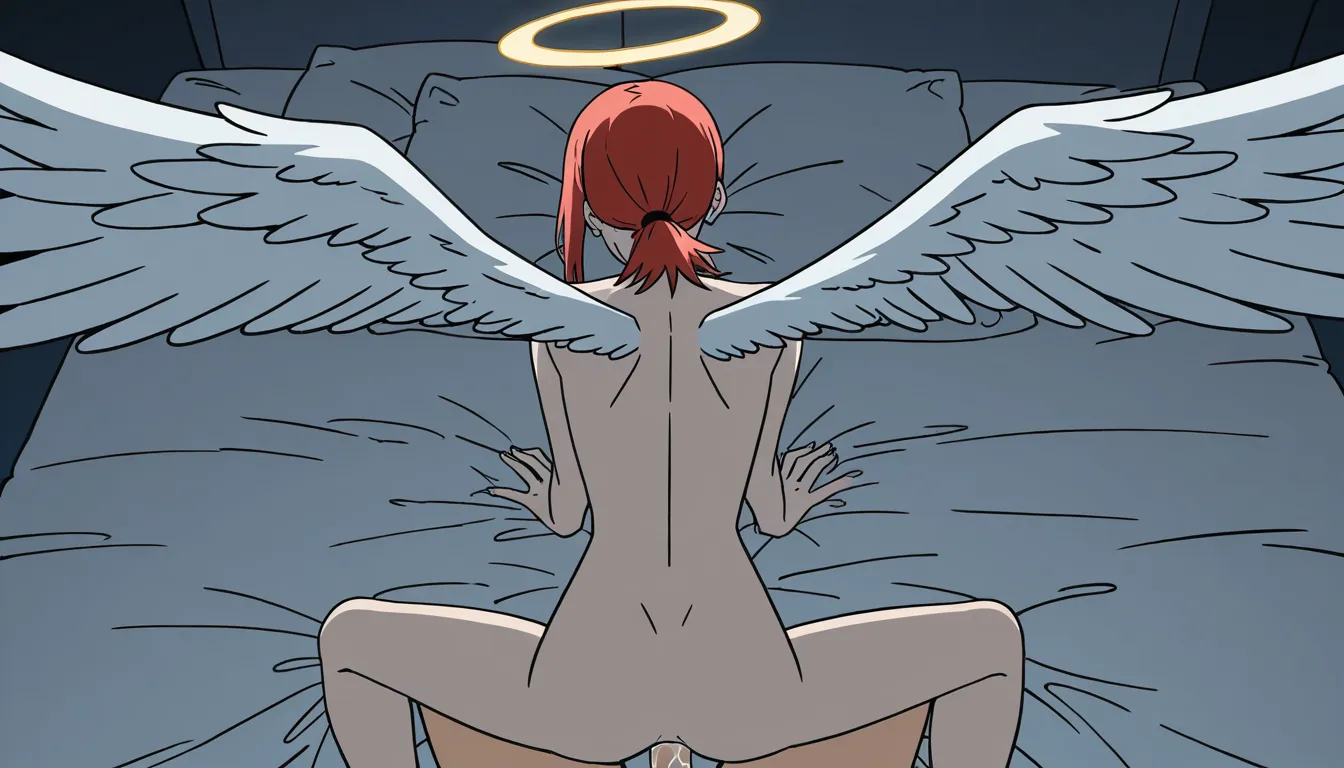 chainsaw_man_style, (tatsuki_fujimoto_style), anime_screencap

angel_devil_(chainsaw_man). 1femboy, slender, male, long_red_hair, angel_wings, halo, on bed.

anal sex, gay sex, interracial, black_male, penis in ass, penis, faceless_male, naughty_face 

gay sex, male only, testicles