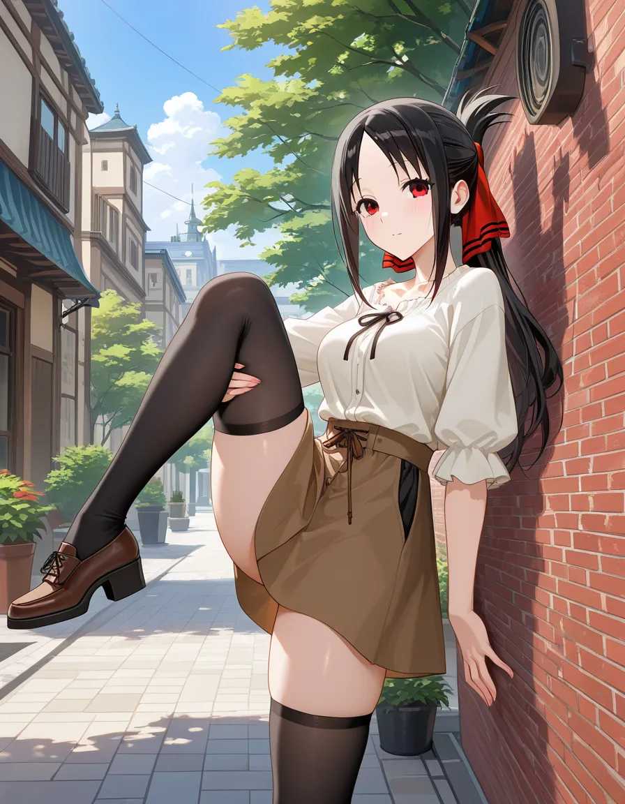 @shinomiya_kaguya #casual #leg_lift #outdoors, hentai_studio_quality