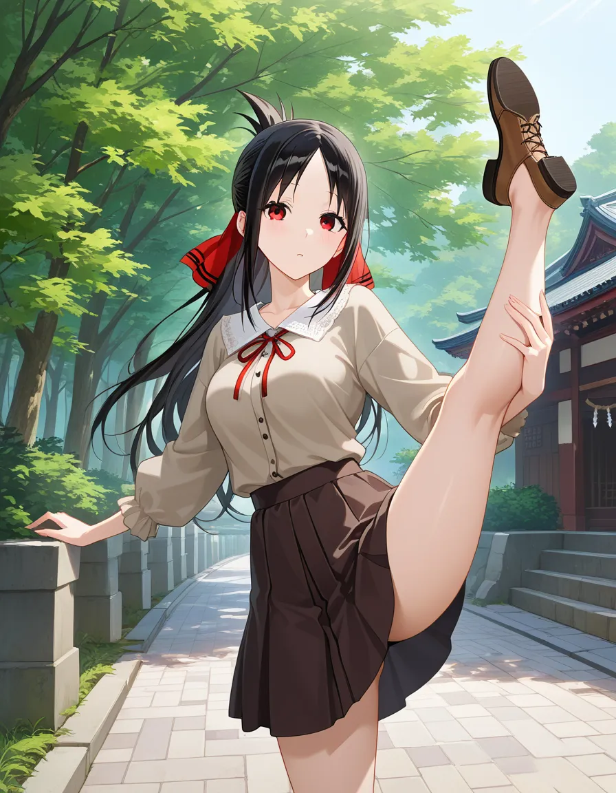 @shinomiya_kaguya #casual #leg_lift #outdoors #leg_up, hentai_studio_quality