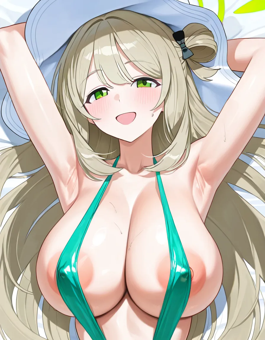 @nonomi_(blue_archive) , aged_up , she has a thinner bright green stripped slingshot swimsuit with nipple_slip , shes a fit lean body slut bad_anatomy , shes caught in the act embarassed wide eye and caught silly while shes arms up armpits, armpit_pose:1.3, with massive breasts, busty f-cup chest size, bad_anatomy, busty, and huge ass, with massive thick_thighs. In the bathroom. Full body, sexually_suggestive, ecchi style, accurate extreme detail hentai style, anime, absurd shadow shading, very absurd cel shading, extremely glossy artstyle, art, absurd lighting, absolutely over exaggerated body proportions, (extremely_hyper_leaner_and_fitter_body:1.1), gigantic_massive_breasts, extremely_massive_breasts, solo, leaner waist and body, (adult_aged_up_body:1.3), (anime style:1.3), 2d, anime screencap, cel shading, flat color, (anime style:1.3), 2d, anime screencap, cel shading, flat color. from_side, arching_back, stretching., (anime style:1.3), 2d, anime screencap, cel shading, flat color, hentai style. /highres, /best_quality, (anime style:1.3), 2d, anime screencap, cel shading, flat color, (hentai style:1.3), 2d, anime screencap, cel shading., accurate suggestion., (anime style:1.3), 2d, anime screencap, cel shading, flat color, hot, (anime style:1.3), 2d, anime screencap, cel shading, flat color
