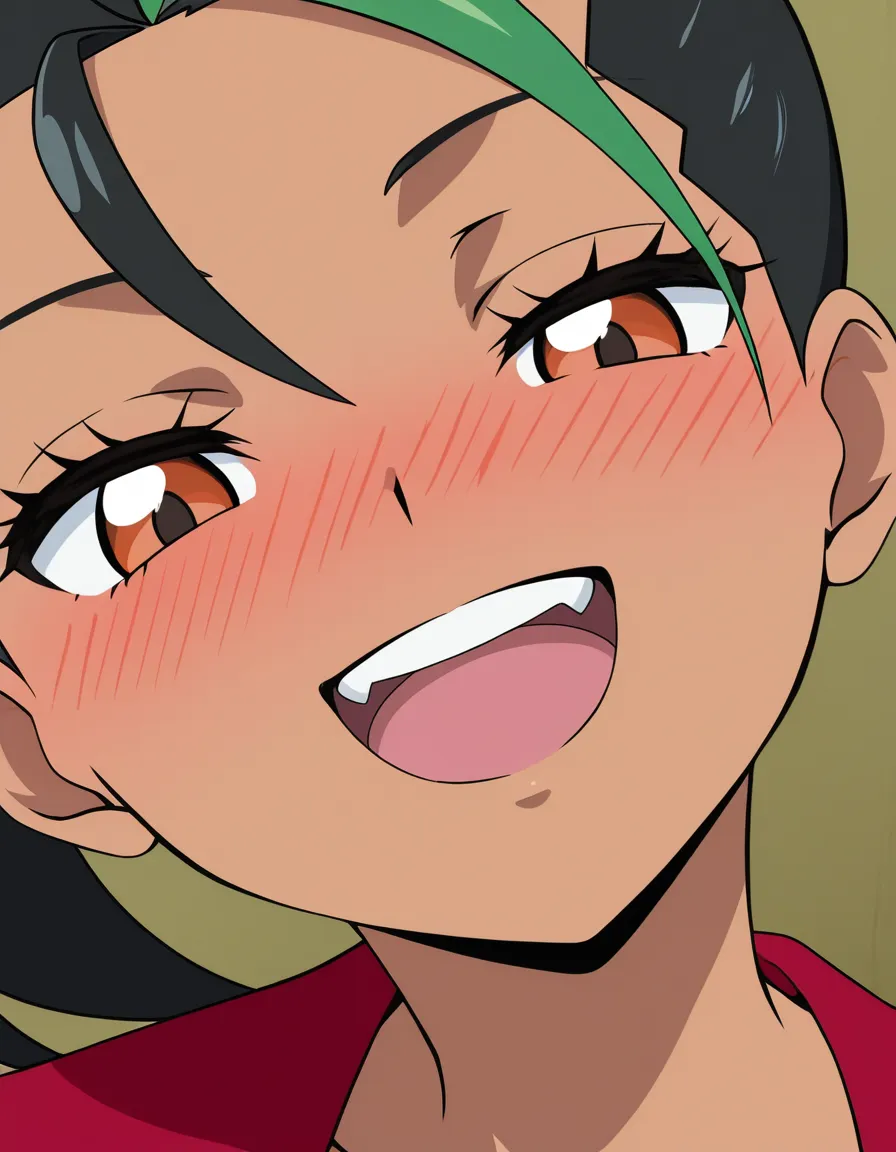 @nemona_(pokemon) 1girl solo pov blush happy naughty_face, (anime style:1.3), 2d, anime screencap, cel shading, flat color, @00osamio00
