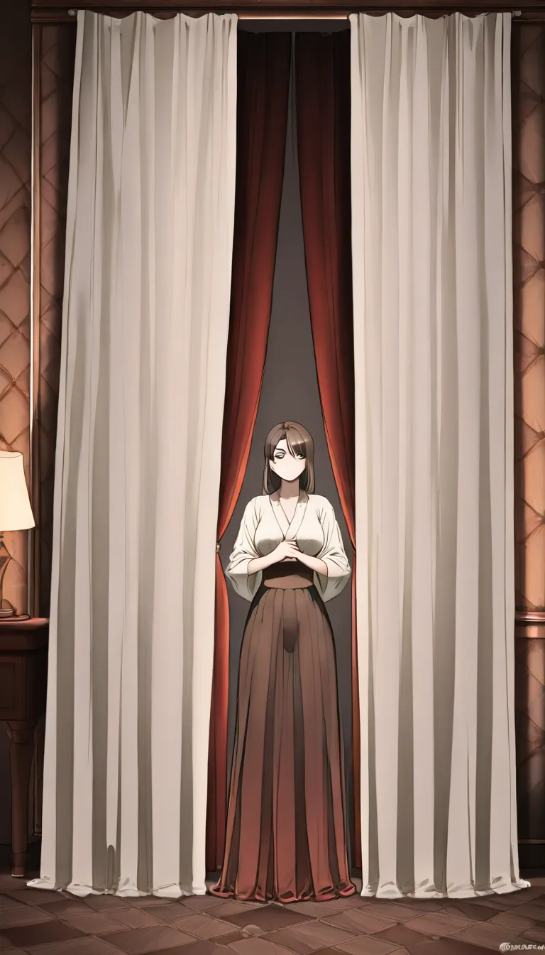 The scene is set in a lavishly appointed bedroom, where the golden afternoon light filters through heavy velvet curtains, casting a warm, honeyed glow over the polished floors and ornate furniture. Standing at the center is Aunt Beatrice, a voluptuous older woman with a heavy-set, curvaceous build and a commanding, sultry presence. She is dressed in a daringly small, metallic gold bikini that emphasizes her ample curves and deep cleavage, her skin glowing with a light sheen of coconut oil. Her hair is styled in a sophisticated, flawless coif. Facing her is Anon, a young man visibly captivated and breathless. The atmosphere is thick with romantic tension and luxury, with the shimmering gold of her attire contrasting against the rich, dark tones of the bedroom's opulent decor.