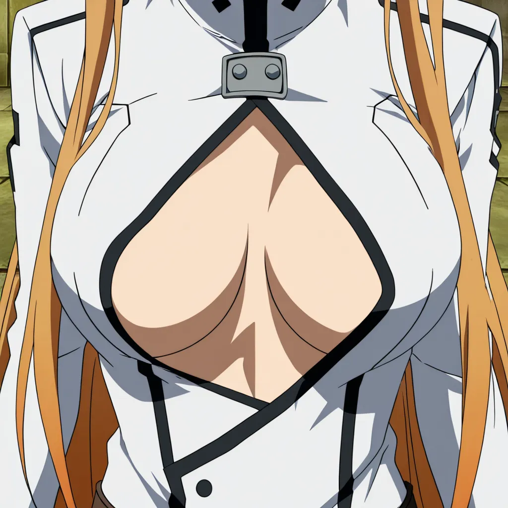 Yuuki Asuna From Sword Art Online, Standing, Uniform, no bra, Unbutton Uniform, One Falling breasts_out, upper_body view, hentai_studio_quality, looking_at_viewer,, (anime style:1.3), 2d, anime screencap, cel shading, flat color