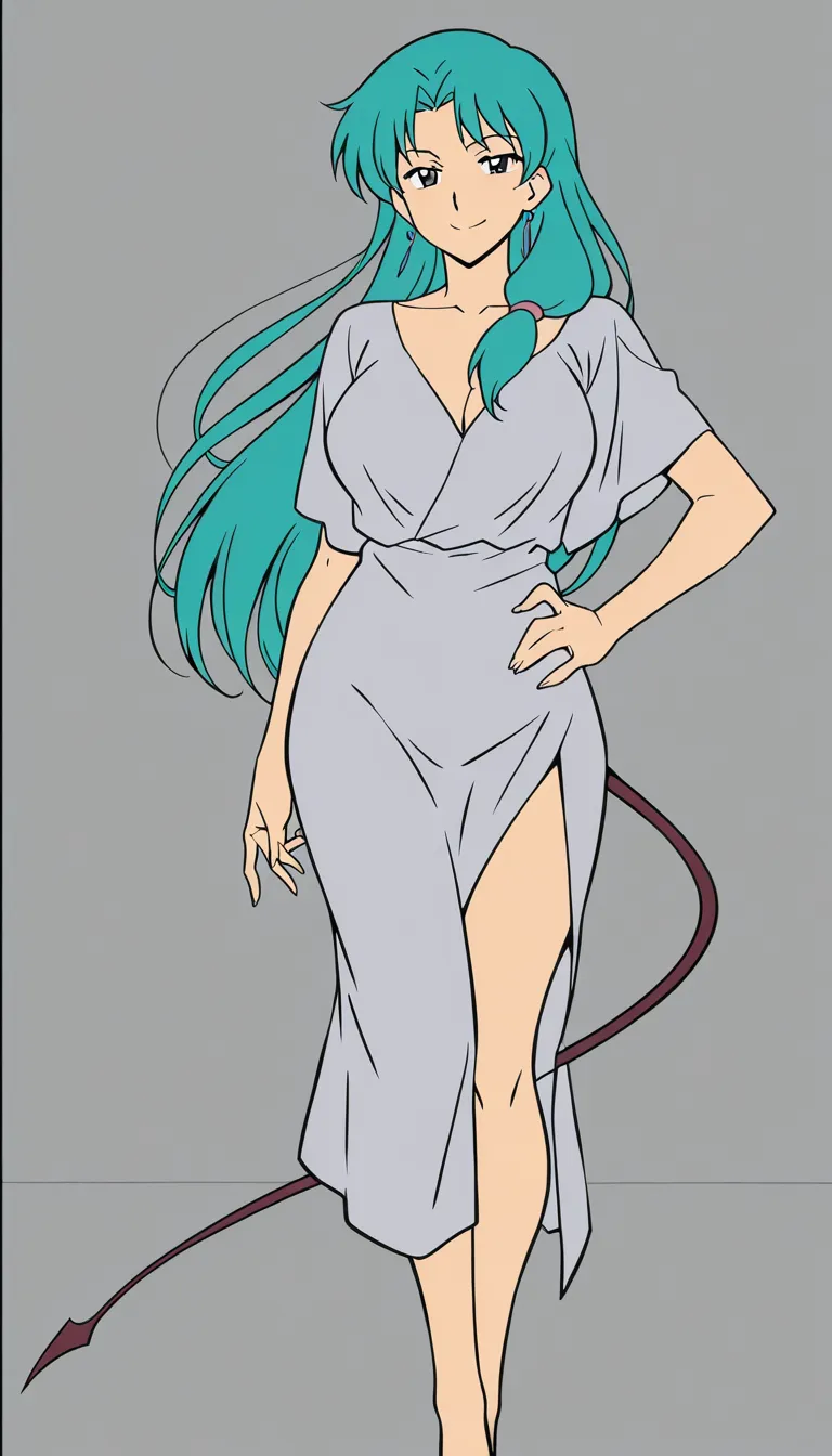 studio quality, sharp focus, mature female, aqua hair, tail, teasing, photorealistic