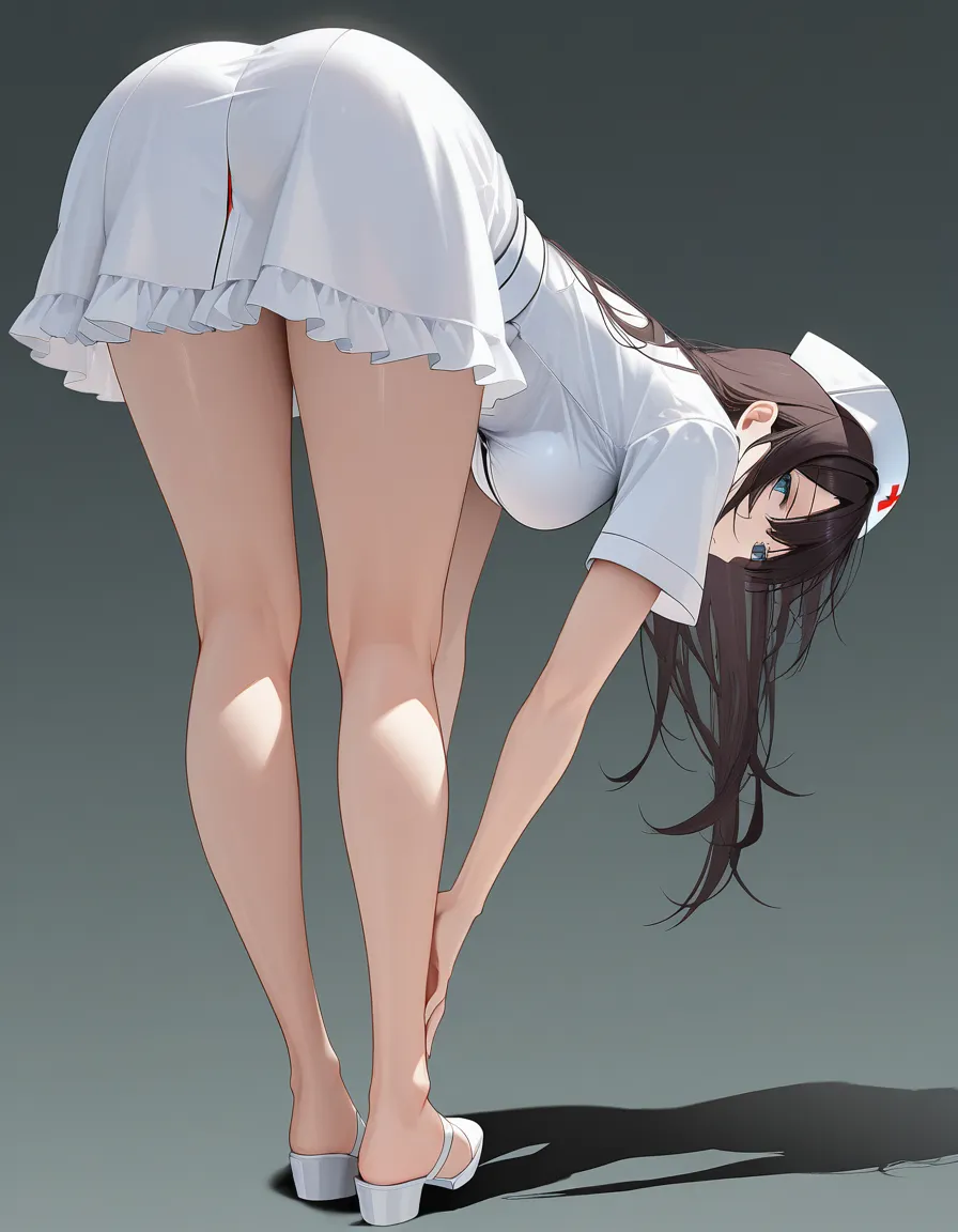 sharp focus, 8k uhd, nurse, hourglass figure, frills, bent over, full body, cinematic realism, hentai_studio_quality