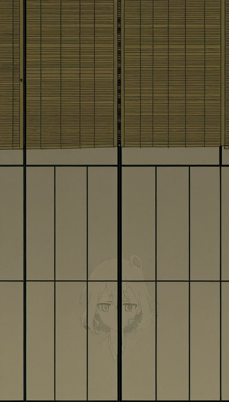 The scene is captured in a wide-angle, hyper-realistic shot within a dim, oppressive Japanese room where thick shafts of golden light pierce through bamboo blinds, illuminating swirling dust and a haze of sandalwood incense. Centrally framed and standing tall is Auntie Mariko, a mature woman with a voluptuous, curvy build and shimmering, oil-slicked skin that glistens with a mixture of sweat and oil. She is completely nude, her heavy maternal silhouette emphasized by the striped lighting, her long, messy dark hair cascading over her shoulders and her heavy-lidded, fatigued eyes casting a knowing, smirking gaze downward