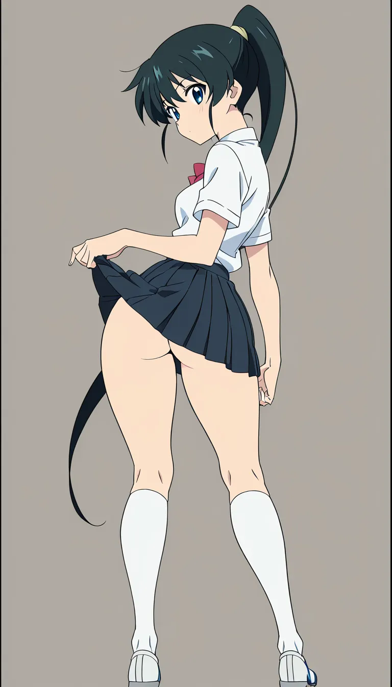 studio quality, best quality, Masterpiece, 8k, Detailed, school girl, shorty girl, girl short, thin, small_breasts, black_hair, ponytail, lifted up shirt, very short skirt, very long White over knee socks, round ass, bent_over on desk girl lean her ass back, gets fucked from behind in the ass, by black man from_behind, large_penis, dark brown penis, sex, from_side