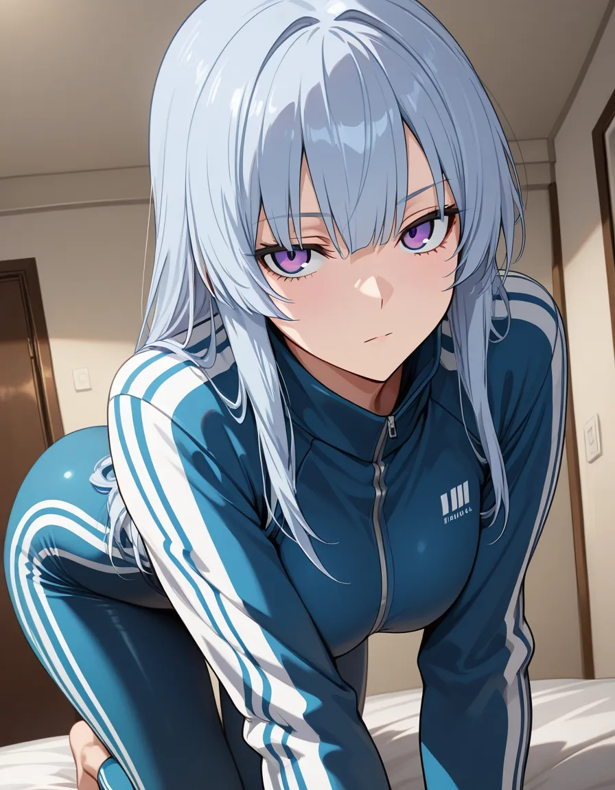 masterpiece, best quality, solo, alternate costume, on all fours, dominant stare, soft cel shading, hentai_studio_quality